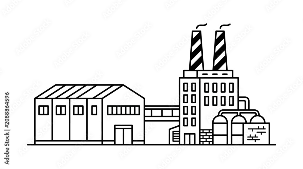 Obraz premium Industrial factory complex with smokestacks.