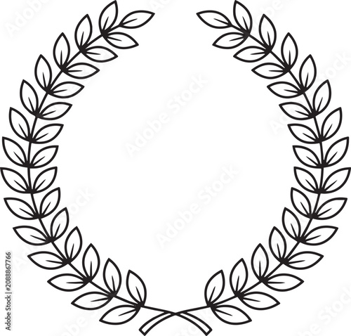 фотографія Art & Illustration, Laurel wreath line icon capturing a symmetrical circular branch design for honorary awards