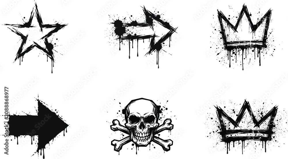 Fototapeta premium Halloween Graffiti icons with star, arrows, crown, and skull Vector Illustration Design Decoration