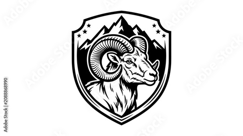 Ram Head Emblem with Mountains and Stars 1.