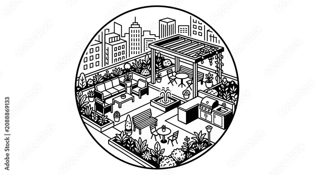 Obraz premium Rooftop Garden Oasis in the City.