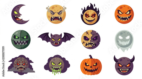 Tableau sur toile Collection of Spooky Halloween Monsters and Characters.