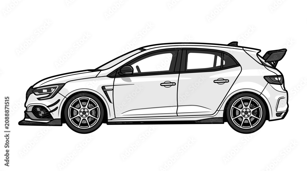 Fototapeta premium Modern White Sport Car Illustration Side View.