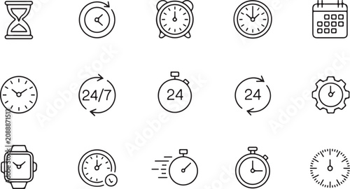 Bild auf Leinwand time vector icons clock watch stopwatch hourglass calendar set
