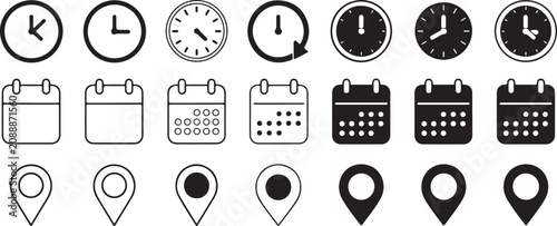 Bild auf Leinwand clock icon collection flat outline glyphs for ui design