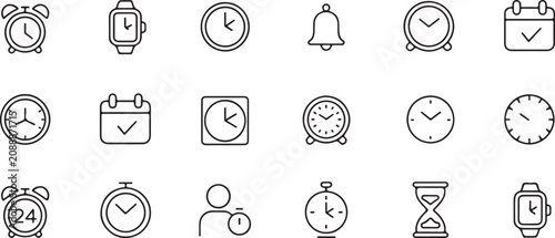 Vászonkép time vector icons grid clocks alarm watch stopwatch bell