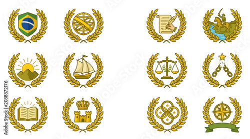 Obraz na plátne Collection of Twelve Laurel Wreath Emblems Representing Various Concepts and Symbols