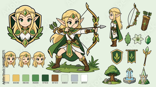 Fotografie Fantasy Elf Archer Character Design with Accessories.