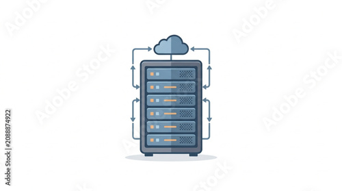 Fotografija Server Rack Connected to Cloud Storage Icon.