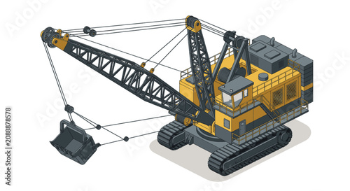 Valokuva Yellow tracked excavator with crane arm lifting heavy construction materials
