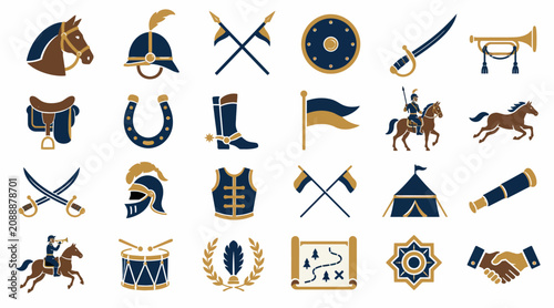 Tableau sur toile Collection of vintage heraldic and military icons set.