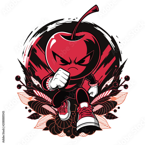 Принти на полотні Angry Red Cherry Character in Sneakers and Gloves.
