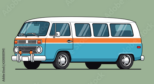 A vintage blue and orange van.