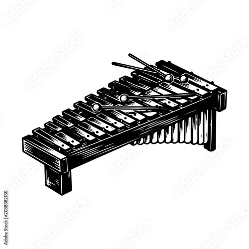 Vintage Marimba Musical Instrument Illustration.