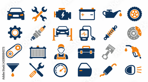 Foto Colorful flat design automotive and mechanical icons set.