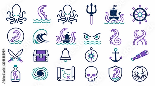 Obraz na plátně Colorful Pirate and Nautical Themed Vector Icons Collection.