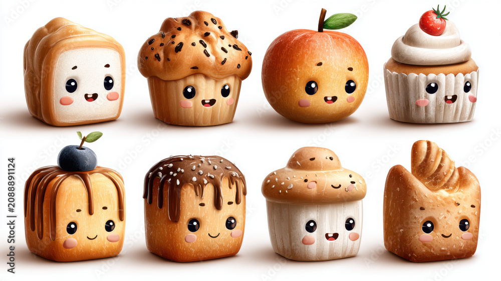 Fototapeta premium Kawaii Baked Goods and Desserts Collection