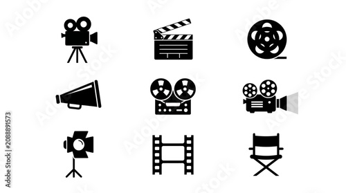 Film making equipment icons set.