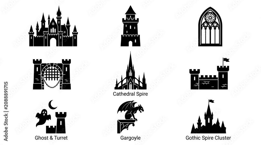 Fototapeta premium Black silhouette gothic castle tower.