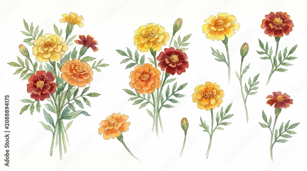 Fototapeta premium Vibrant flowers bloom in a garden with green leaves and colorful petals.