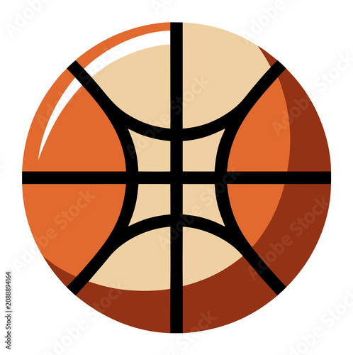 Orange basketball ball with black panel lines.