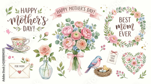 Canvas Print Happy Mother's Day celebration with flowers and heartwarming gifts