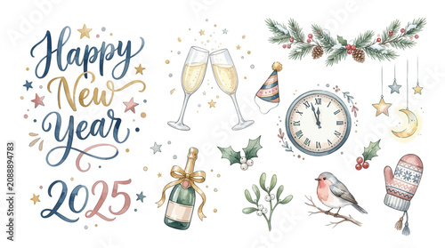 Photos New Year celebration with champagne and clock striking midnight