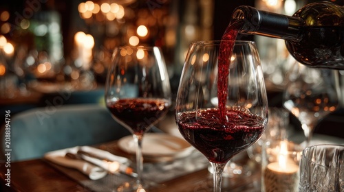 Pouring Red Wine in Upscale Restaurant