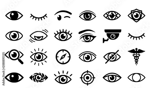 Tableau sur toile Beautiful Black Eye Icons Collection with Open and Closed Eyes Monochrome Vector