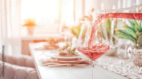 Red Wine Pouring in French Style Dining Room