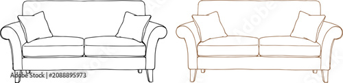 Foto Sofa Vector Outline Icon Set With Comfortable Couch and Pillows Line Art Isolate