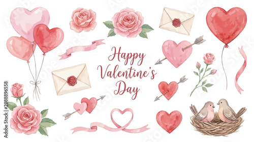 Tableau sur toile Valentine's Day celebration with hearts, roses, and love letters in a festive se