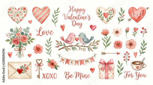 Konstfotografi Valentine's Day celebration with hearts flowers and birds on greeting cards