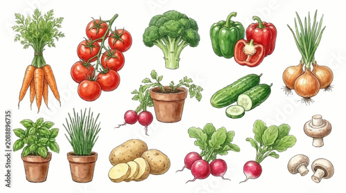 Photos Fresh vegetables and potted plants on display for market sale outdoors today