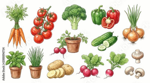 Tableau sur toile Fresh vegetables and potted plants on display for sale at market