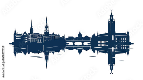 Photos Stockholm Skyline Silhouette with Water Reflection