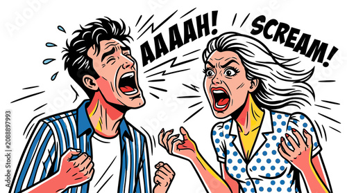 Canvas-taulu Couple Screaming in Anger, Conflict, Relationship Problems, Comic Style Illustra