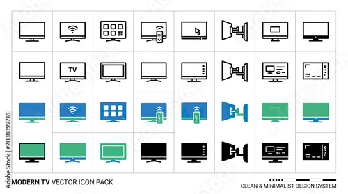 Photos Modern TV Vector Icons: Flat & Minimalist Design Set
