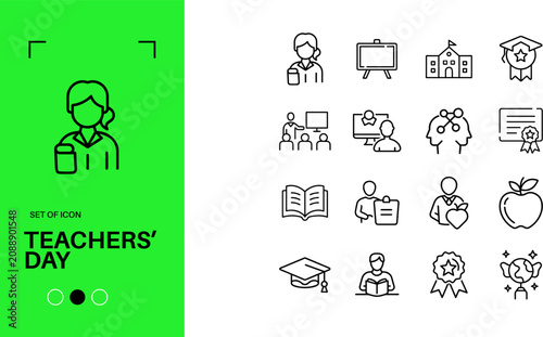 World Teachers Day Line Icon Set Education School Learning Editable Stroke Vector