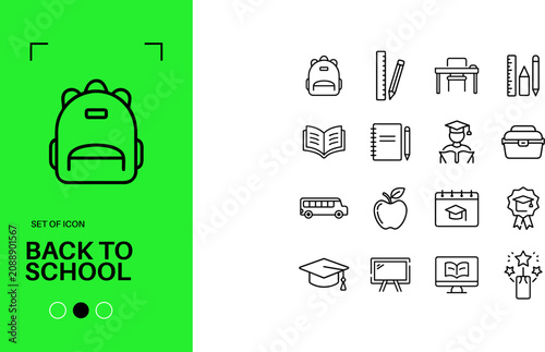 Back to School Line Icon Set Education Supplies Student Editable Stroke Vector