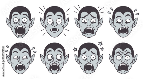 Fotografi Vampire Faces Expressing Various Emotions: Fear, Shock, Surprise, Anger
