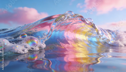 Iridescent Crystal Wave Against Soft Blue Sky