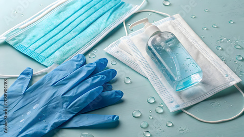 Medical Gloves Mask and Sanitizer Hygiene Protection Illustration

