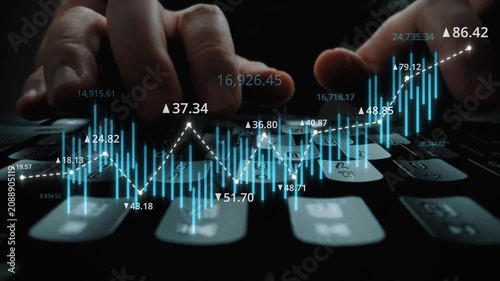 Stock market analysis with candlestick chart and price movement trend line, highlighting global financial trends, stock trading, and investment strategy insights Marrow