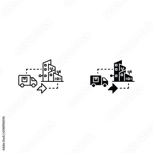 Delivery truck with package dimensions and weight measurement illustration, delivery