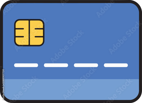Stylized blue bank card illustration with gold chip for electronic payment transactions