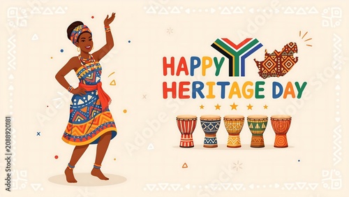 Happy heritage day celebration with traditional south african attire and african drums heritage tradition