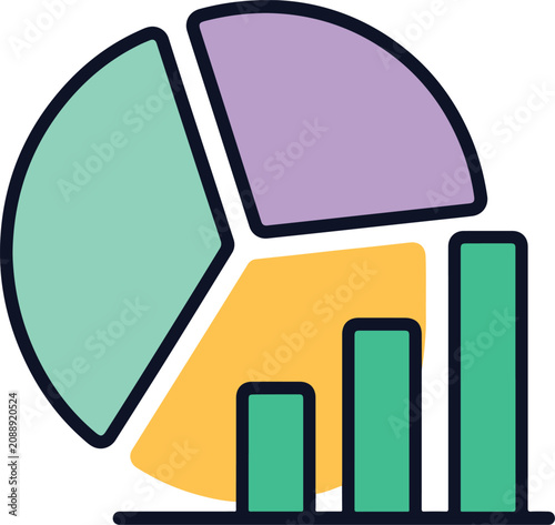 Abstract Data Visualization Icon Featuring a Colorful Pie Chart and Bar Graph for Business Analytics and Statistics