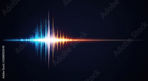Digital abstract visualization showing a fluctuating audio waveform suddenly hitting a prolonged, flat, blank line, symbolizing silence or signal loss, blank, spectrum, metric