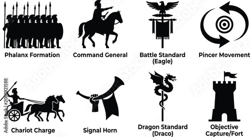 Foto Ancient Warfare Strategy Silhouette Vector Bundle with Military Symbols and Tact